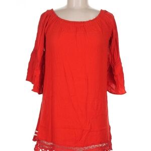 Flying Tomato Bright Red Tunic with Lace Accents Dress Size Medium 3/4 Sleeve ,